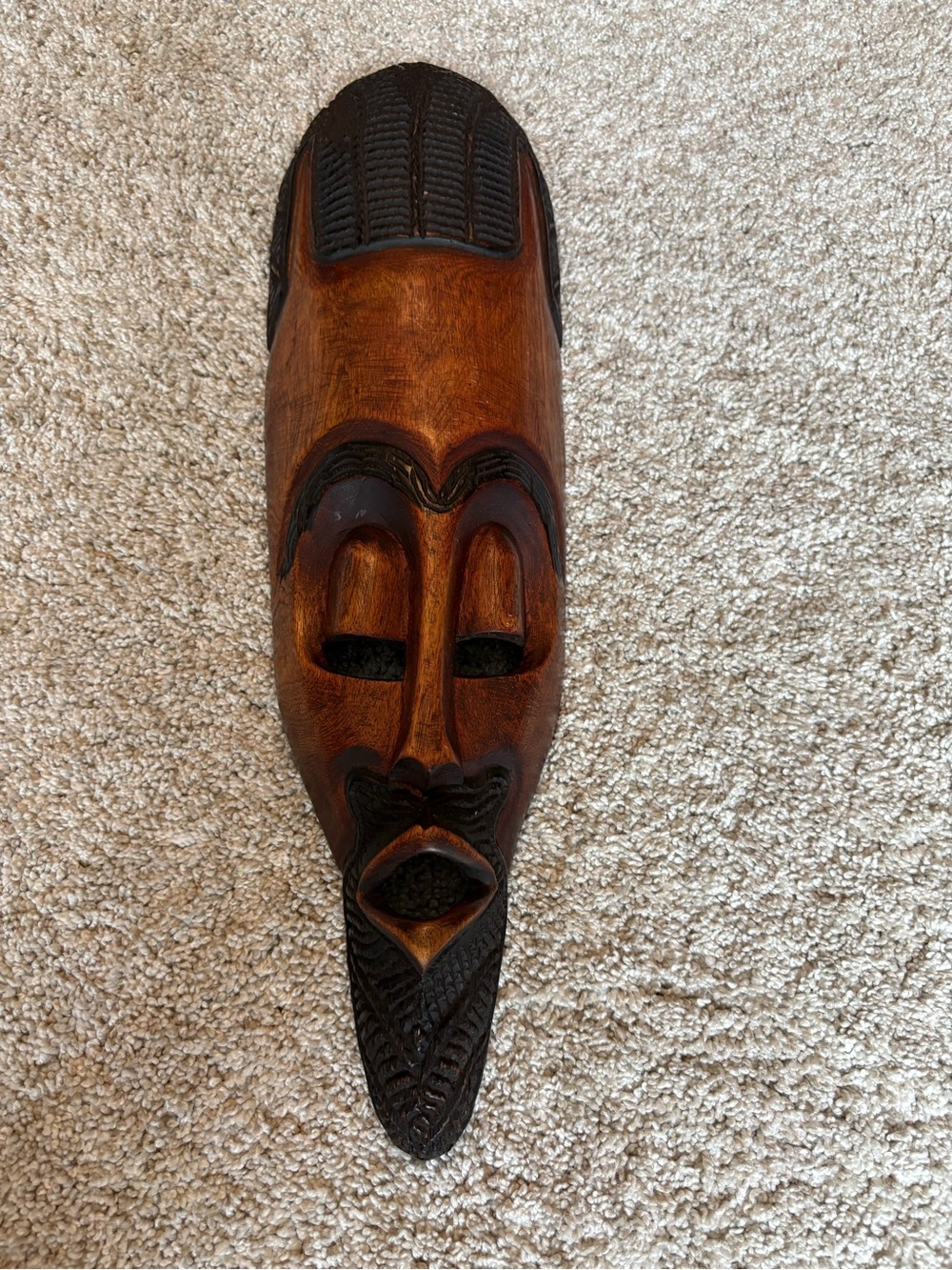 Hand-Carved Wooden African tribal Mask wall hanging art 17”x 5”
